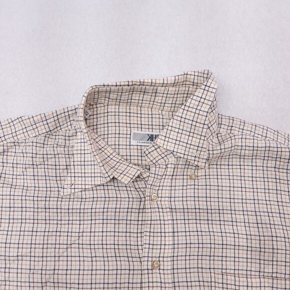 KH Classico Di Moda Windowpane Flannel Button Up Shirt Mens Size 17-43 Beige - Picture 1 of 7